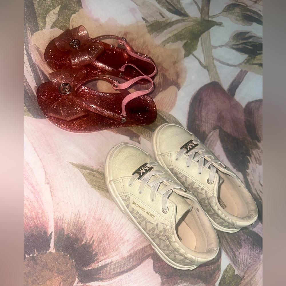 Michael Kors Kids Pink Glitter Sandals and Cream Sneakers